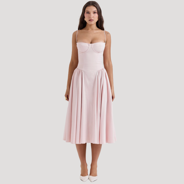 Women's Sweetheart Neckline Corset Midi Dress