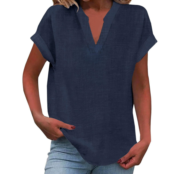 Women’s Casual Relaxed Short Sleeve V-Neck Blouse
