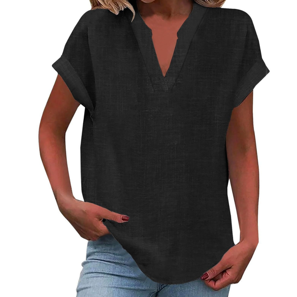Women’s Casual Relaxed Short Sleeve V-Neck Blouse