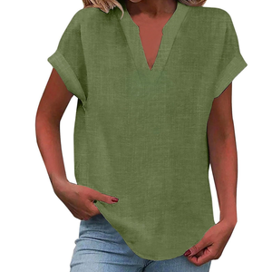 Women’s Casual Relaxed Short Sleeve V-Neck Blouse