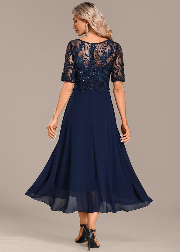 Women's Lace Midi Dress with Flowing Skirt