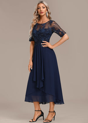 Women's Lace Midi Dress with Flowing Skirt