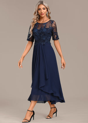 Women's Lace Midi Dress with Flowing Skirt