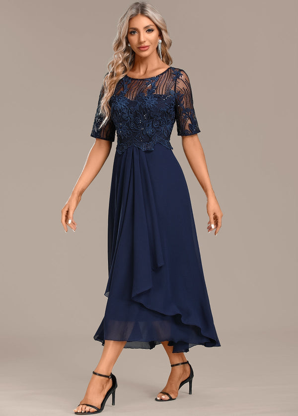 Women's Lace Midi Dress with Flowing Skirt
