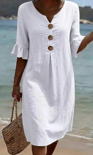 Women's Short Casual Midi Dress with Ruffled Sleeves