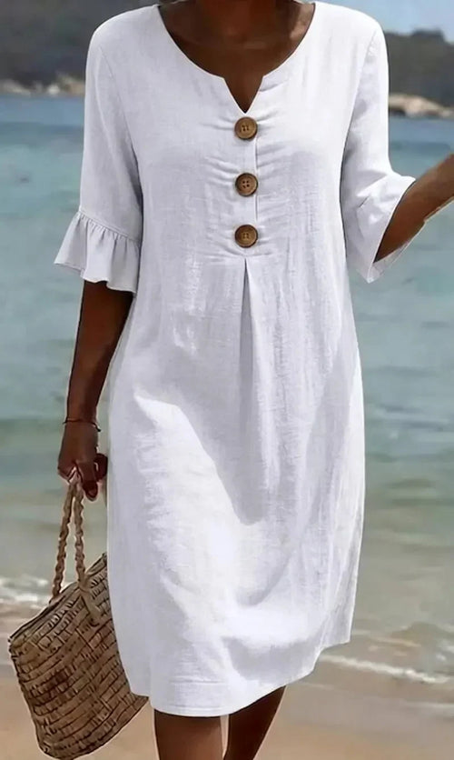 Women's Short Casual Midi Dress with Ruffled Sleeves