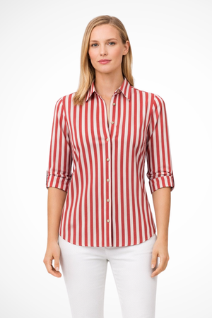 Women’s Vertical Striped Button-Up Long Sleeve Blouse