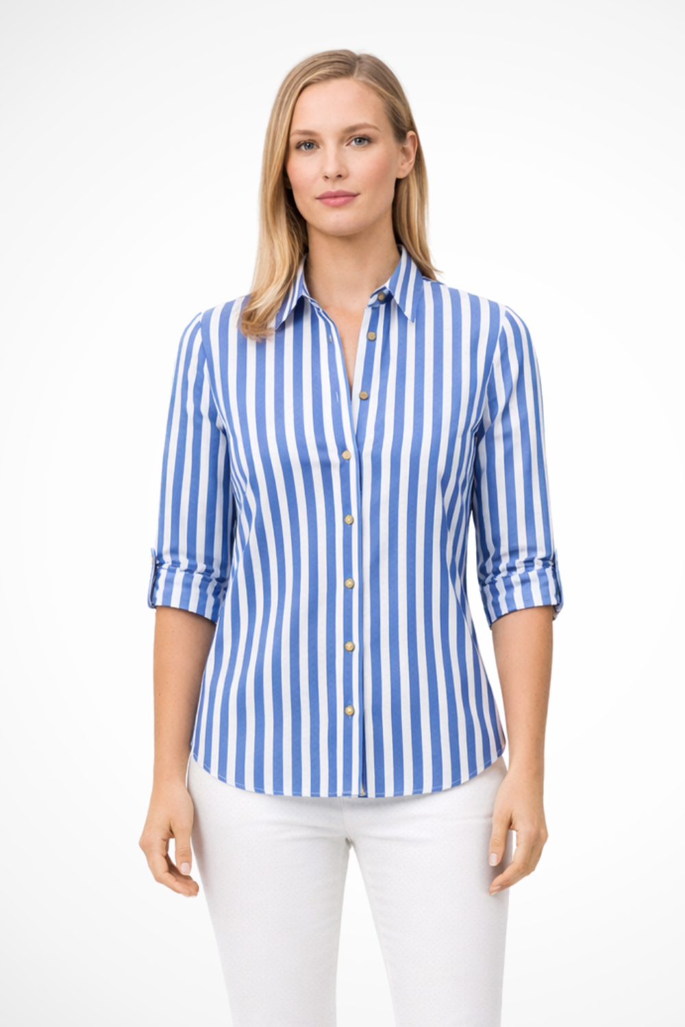 Women’s Vertical Striped Button-Up Long Sleeve Blouse