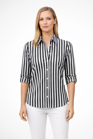 Women’s Vertical Striped Button-Up Long Sleeve Blouse