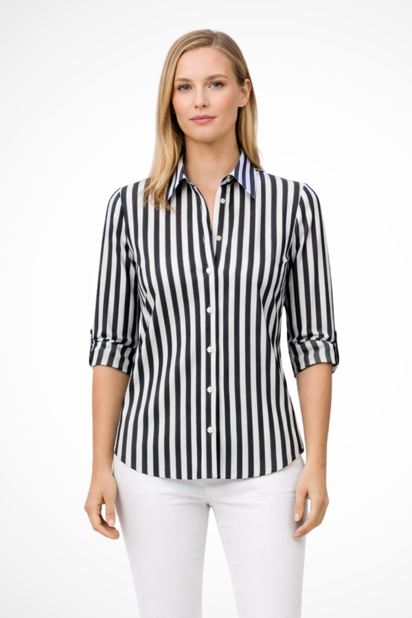 Women’s Vertical Striped Button-Up Long Sleeve Blouse