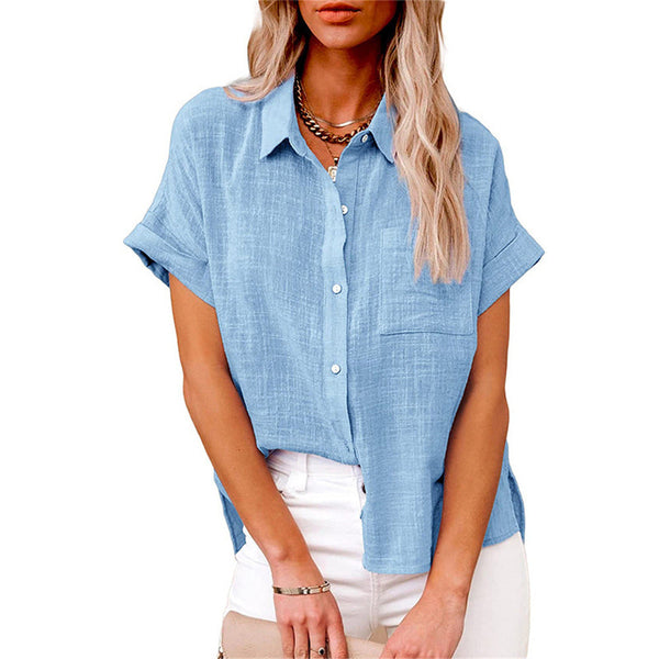 Women’s Casual Button-Up Short Sleeve Blouse