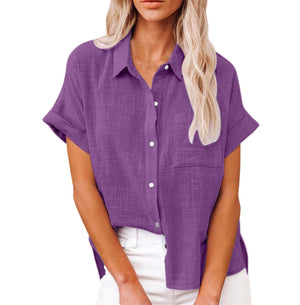 Women’s Casual Button-Up Short Sleeve Blouse