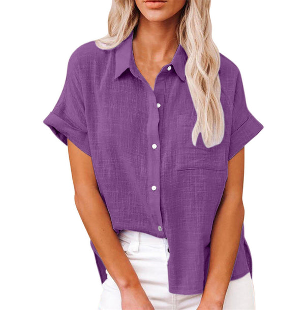 Women’s Casual Button-Up Short Sleeve Blouse
