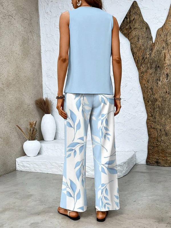 Women’s Sleeveless Top Wide Leg Pants Outfit Set