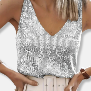 Sparkling Sequin V-Neck Sleeveless Top
