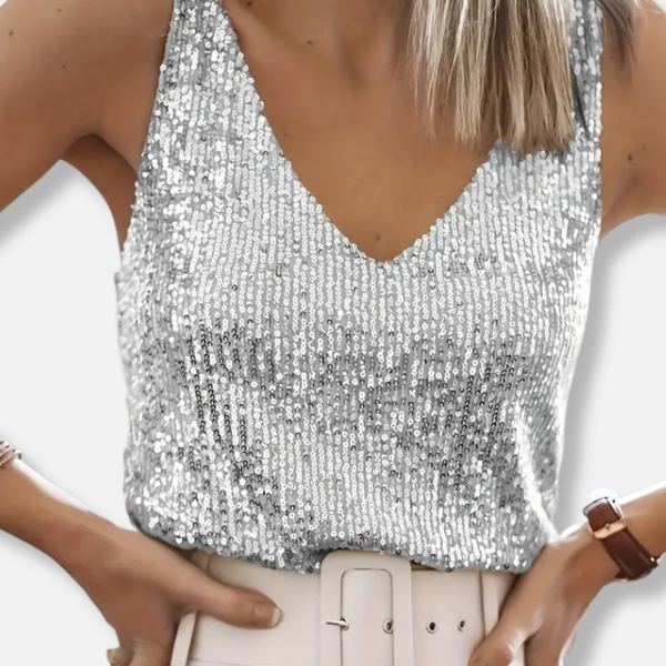 Sparkling Sequin V-Neck Sleeveless Top
