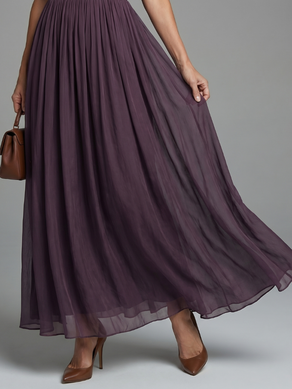 Women's Romantic Purple Maxi Dress with Sheer Puff Sleeves