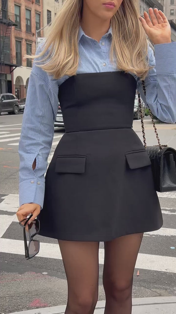 Women’s Strapless A-Line Mini Dress with Structured Silhouette and Pocket Detail
