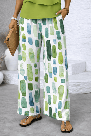 Women's Layered Top and Printed Wide-Leg Trousers Set