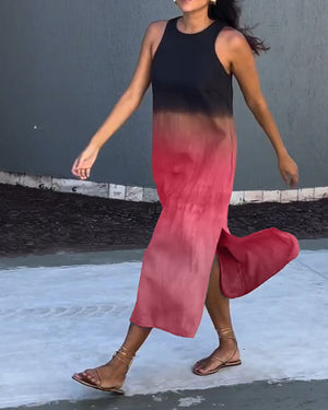 Women's Sleeveless Maxi Dress with Ombre Color Design