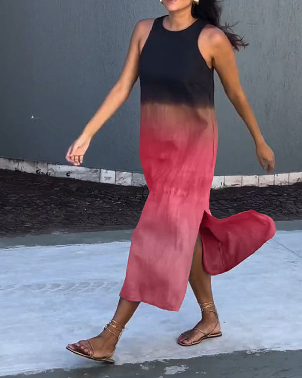 Women's Sleeveless Maxi Dress with Ombre Color Design