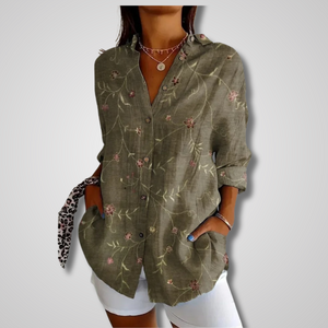 Women’s Artistic Print Button-Up Tunic Blouse