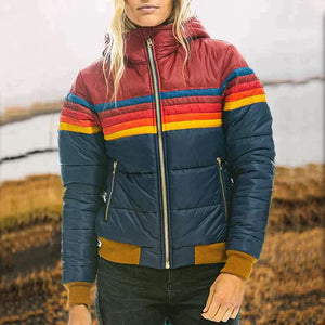 Women's Retro Stripe Puffer Winter Jacket