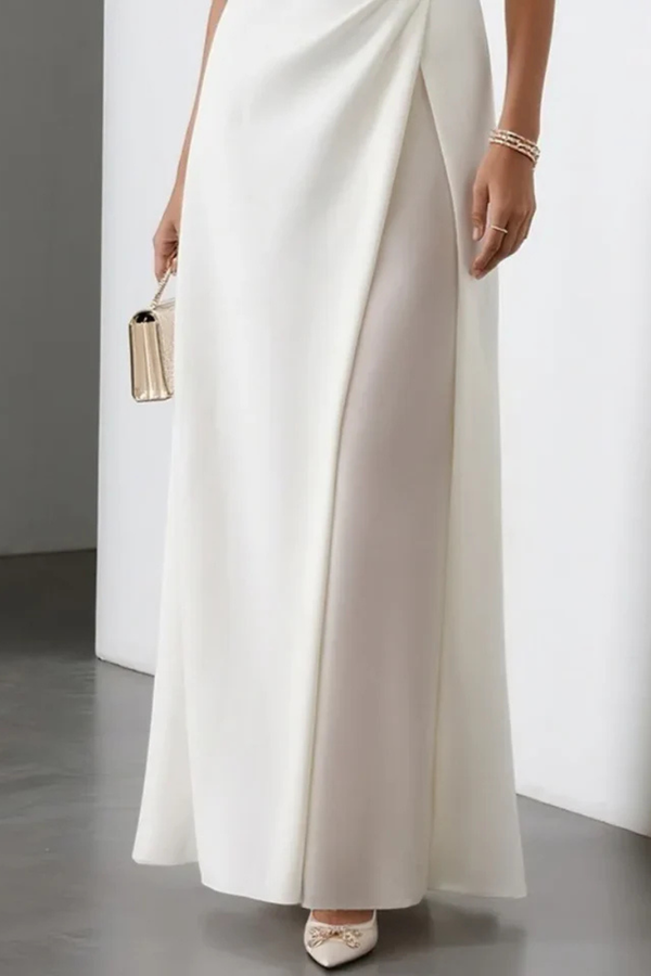 Women’s Sleeveless Maxi Dress with Side Ruched Waist and High Slit Detail