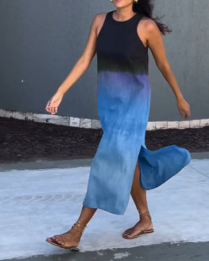 Women's Sleeveless Maxi Dress with Ombre Color Design