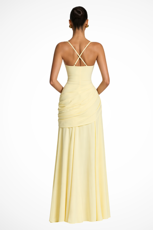 Women's Square Neck Ruched Maxi Dress with Side Slit