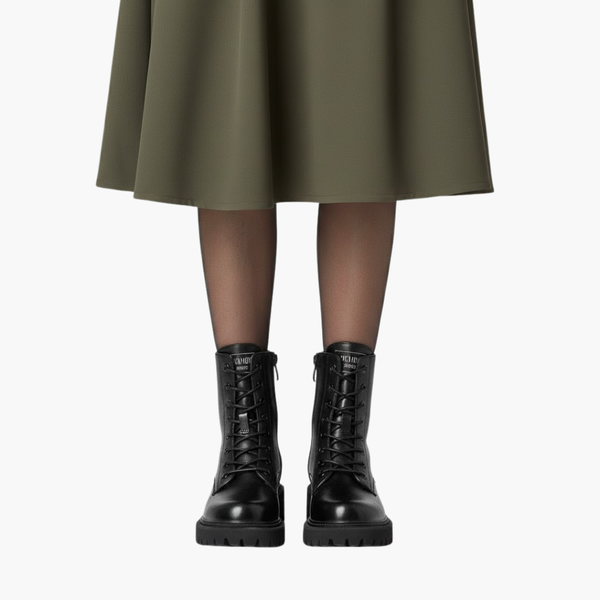 Women's Lace-Up Boots with Side Zip and Thick Sole
