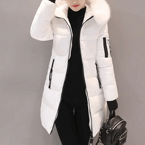 Women’s Hooded Winter Puffer Coat with Faux Fur Trim