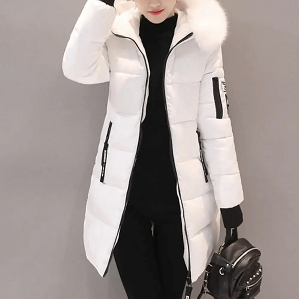 Women's Quilted Puffer Jacket with Faux Fur Hood