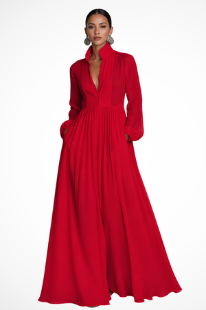 Vestido Maxi de Manga Larga con Botones y Bolsillos para Mujer