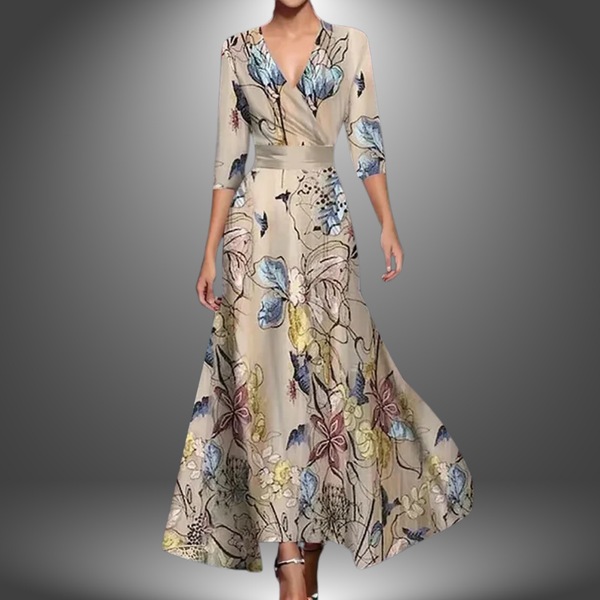 Vestido maxi cruzado para mujer con estampado floral y favorecedor escote en V