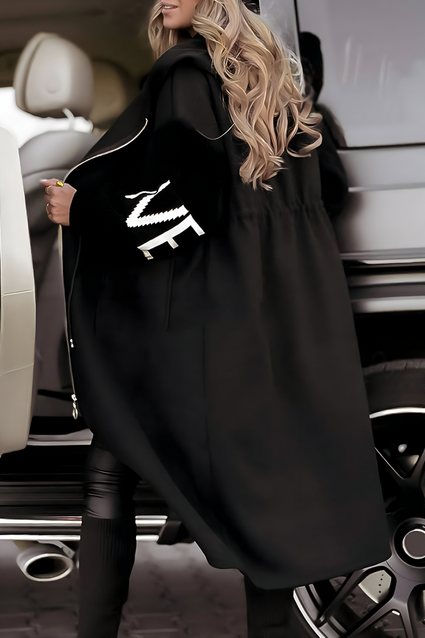 Women's Hooded Longline Zip Coat Outerwear with Pockets