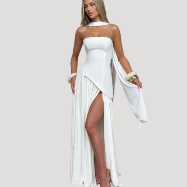 Vestido maxi plisado sin tirantes para mujer