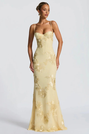 Women’s Floral Mermaid Strapless Lace-Up Back Formal Maxi Dress