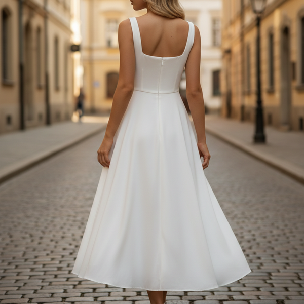 Women's Square Neck Sleeveless A-Line Midi Dress