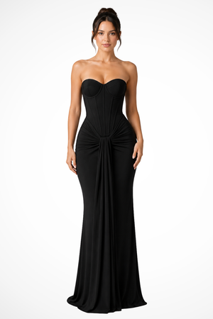 Vestido Maxi Sin Tirantes con Escote Corazón y Fruncido para Mujer