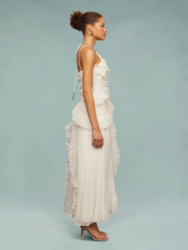 Women’s One-Shoulder Ruffle Maxi Dress with Asymmetrical Hem