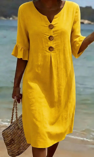 Women's Short Casual Midi Dress with Ruffled Sleeves