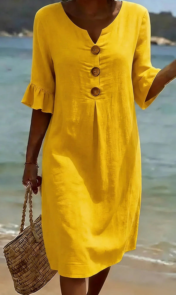 Women's Short Casual Midi Dress with Ruffled Sleeves