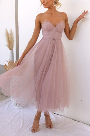 Women's Sweetheart Neck Tulle Midi Dress