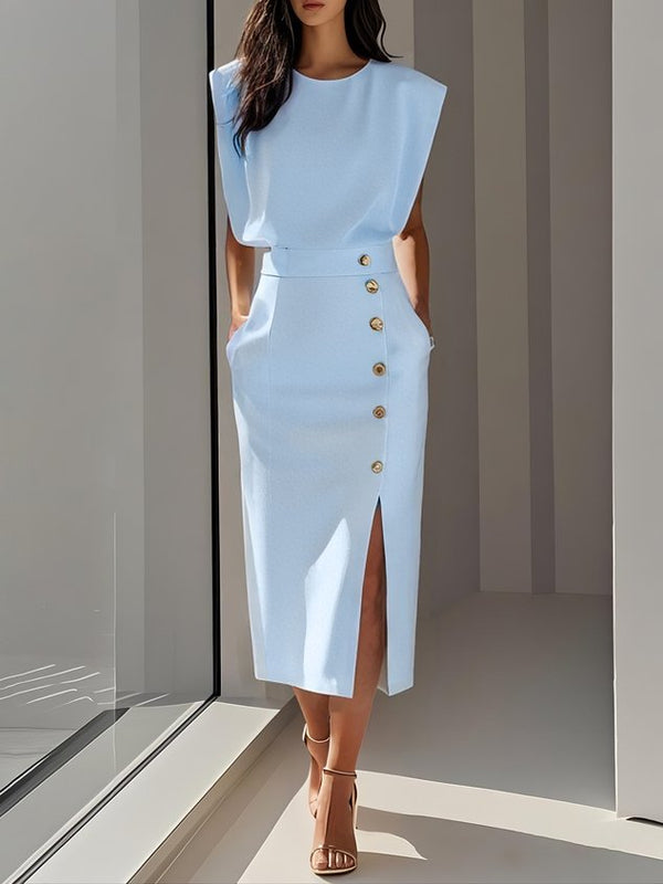 Women’s Sleeveless Elegant Side Slit Midi Dress