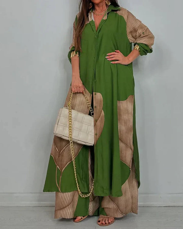 Women’s Elegant Colorblock Two-Piece Wide Leg Pants Set