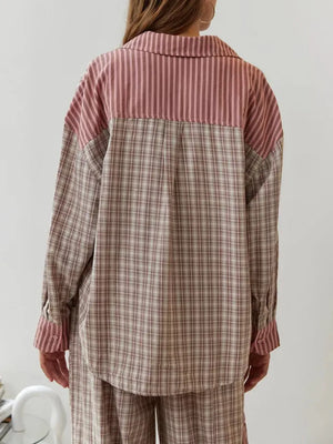 Women's Plaid Contrast Button-Up Pajama Set