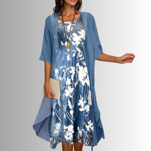 Women’s Cardigan Floral Midi Dress Outfit Set