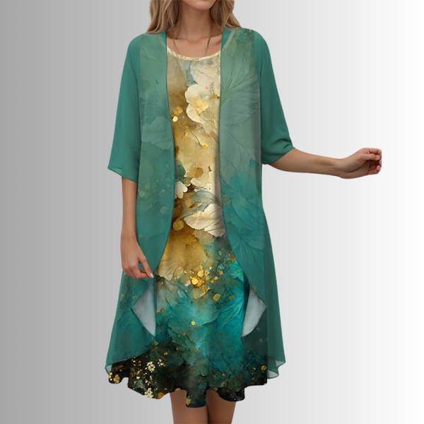 Women's Layered Floral Chiffon Midi Dress
