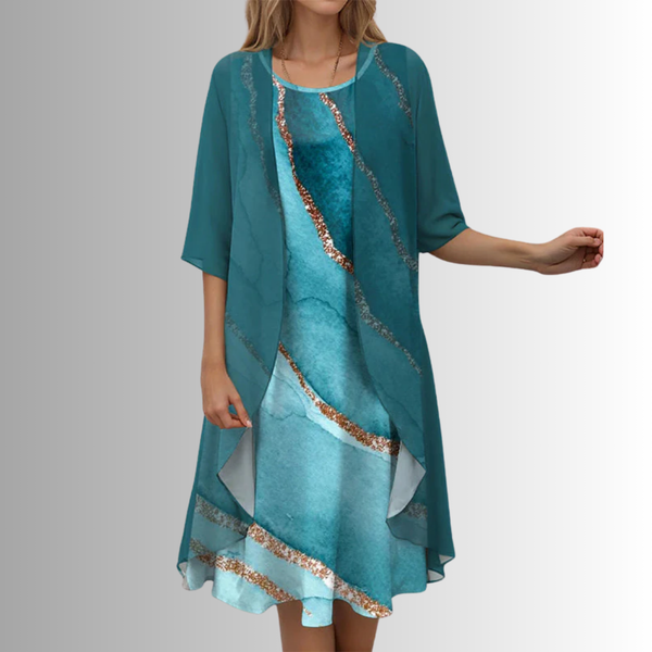 Women's Layered Floral Chiffon Midi Dress